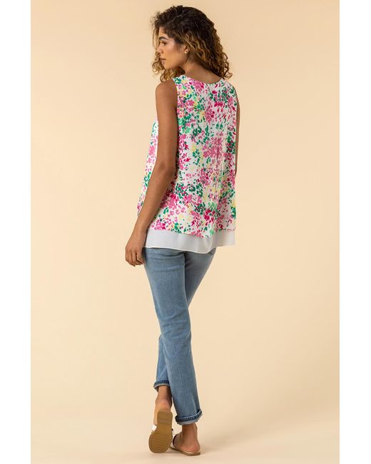 Roman Blue Contrast Spot Print Sleeveless Top