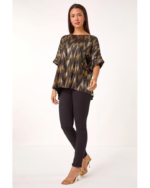 Roman Black Foil Print Button Detail Oversized Tee