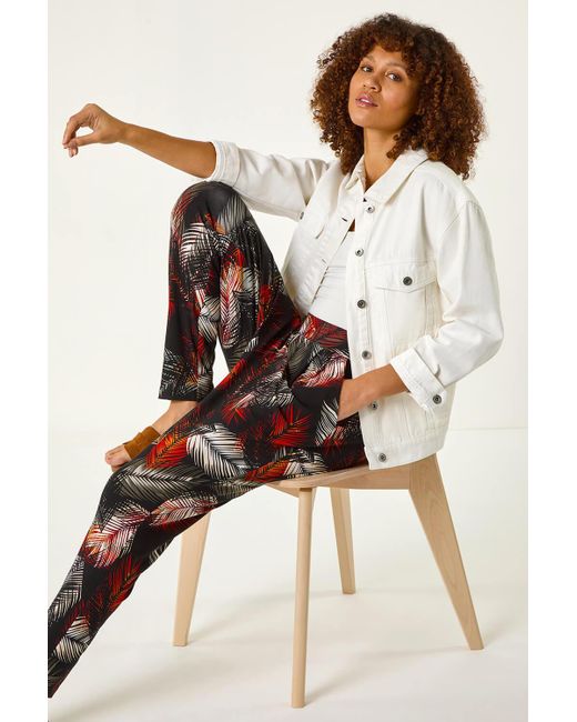 Roman White Leaf Print Harem Trouser