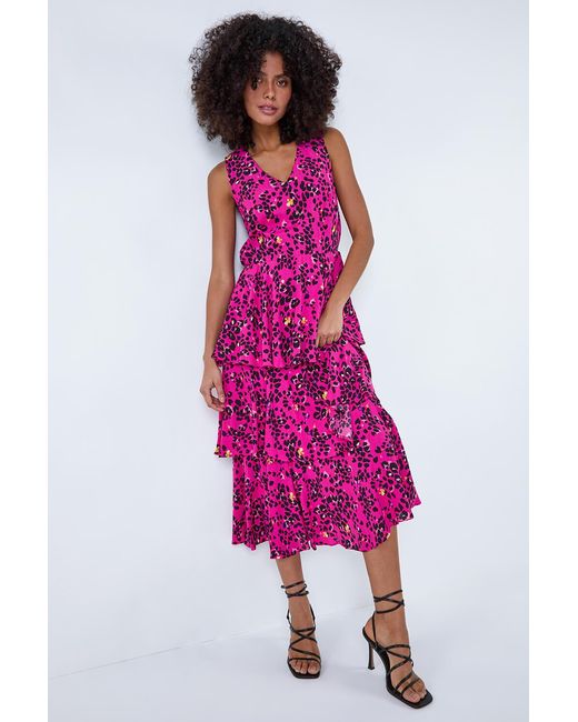 D.u.s.k Pink Leopard Print Tiered Midi Dress