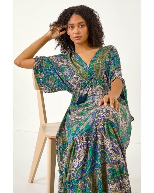 Roman Green Paisley Print Boho Maxi Dress