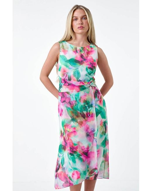Roman Petite White Floral Midi Wrap Dress