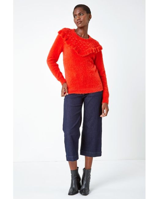 Roman Red Fluffy Frill Detail Longline Jumper
