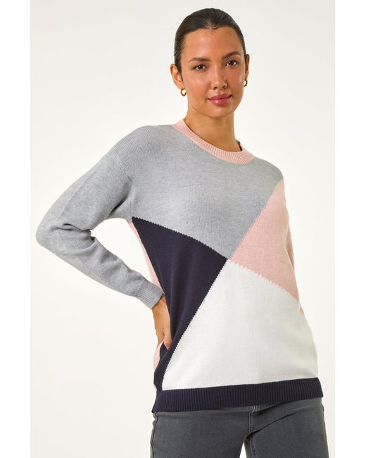 Roman Blue Colour Block Knitted Jumper
