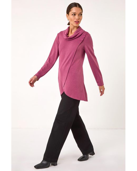 Roman Pink Wrap Front Cowl Neck Top