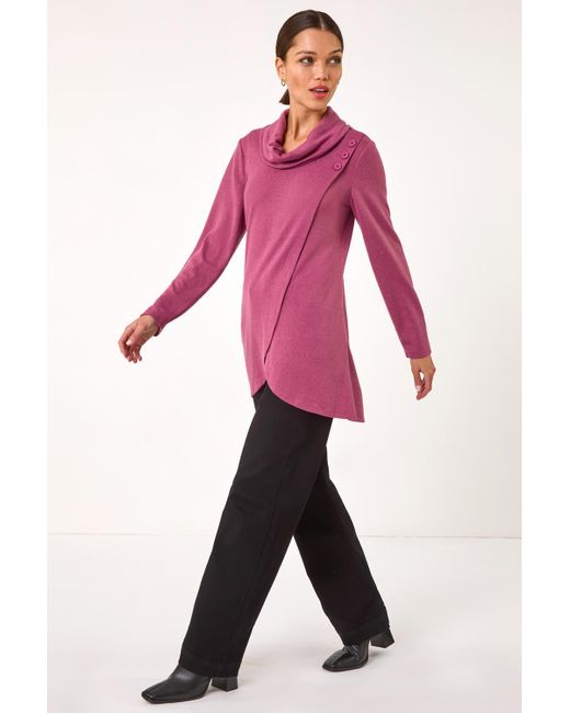 Roman Pink Wrap Front Cowl Neck Top