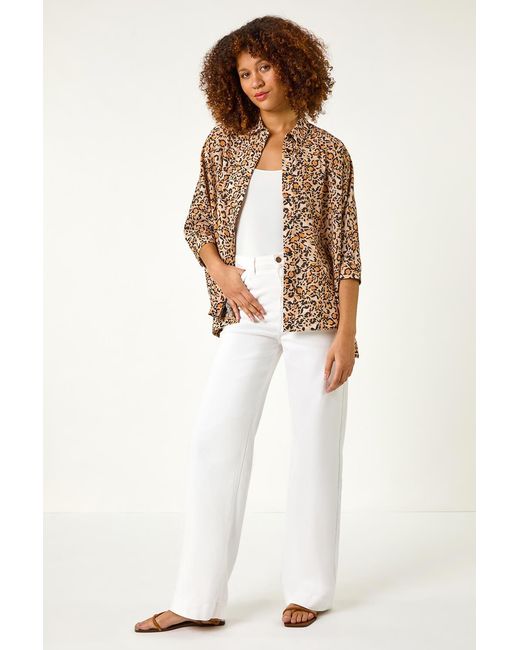 Roman Brown Animal Print Relaxed Blouse