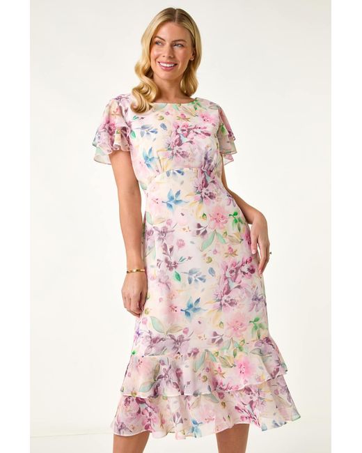 Roman Petite Pink Floral Double Frill Dress