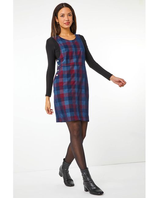 Roman Blue Check Corduroy Pinafore Dress