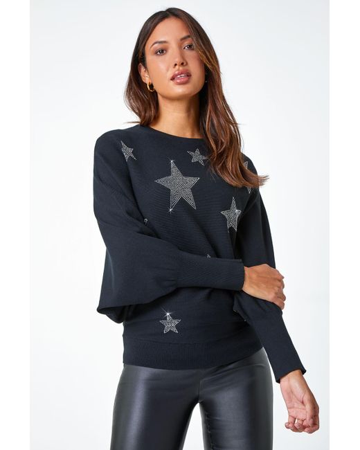 Roman Blue Embellished Star Print Jumper