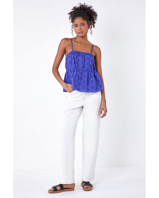 D.u.s.k Blue Cotton Broderie Vest Top