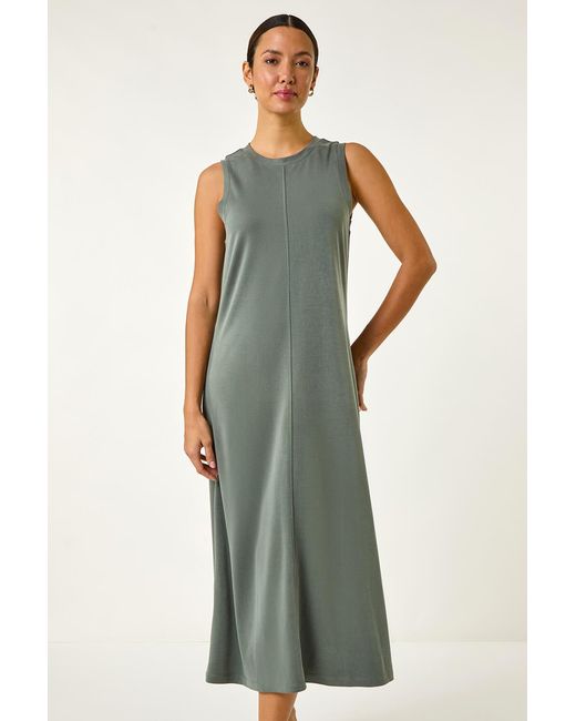 Roman Green Sandwash Stretch Midi Dress