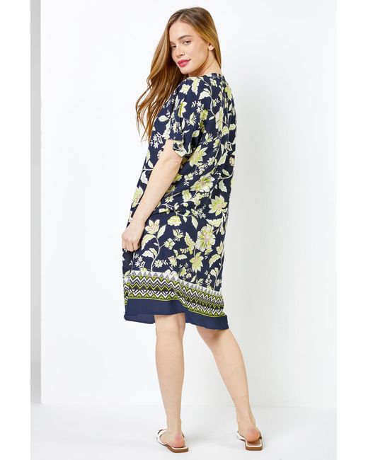 Roman Petite Blue Contrast Floral Print Shirt Dress