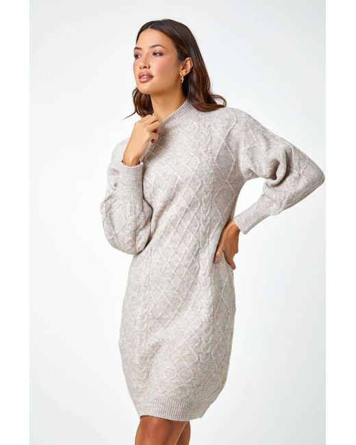 Roman White Cable Knit Jumper Stretch Dress