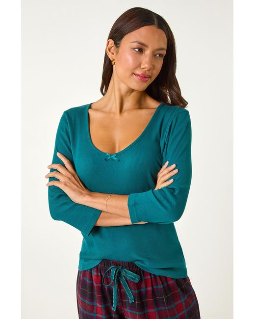 Roman Blue Check Print Bow Detail Pyjama Set