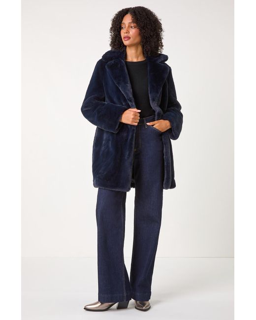 Roman Blue Faux Fur Longline Coat