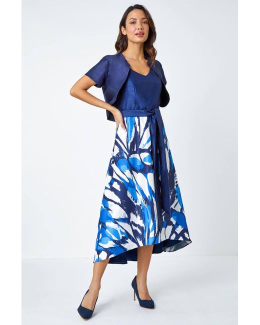 Roman Blue Butterfly Print Fit & Flare Dress