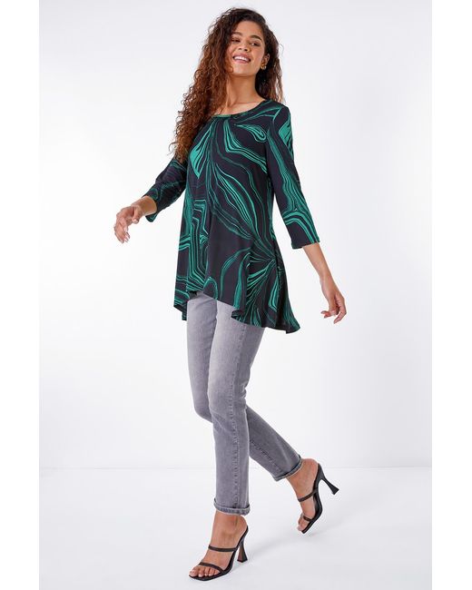 Roman Green Abstract Print Swing Stretch Top