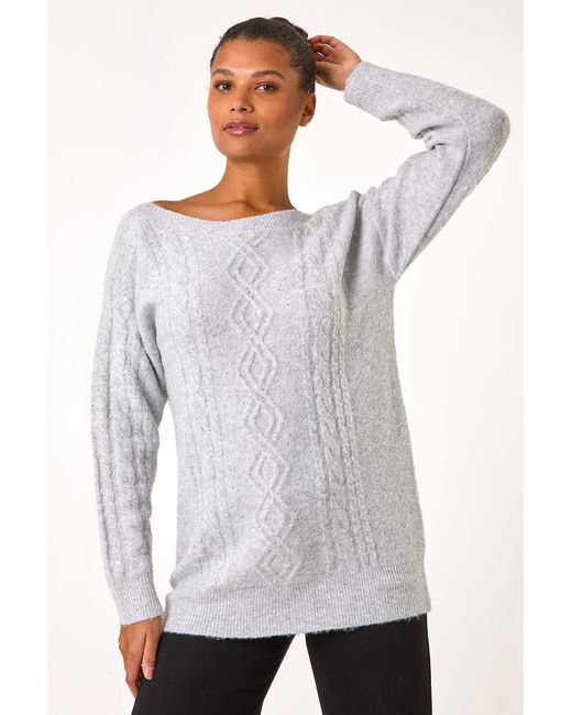 Roman White Sequin Cable Knit Jumper