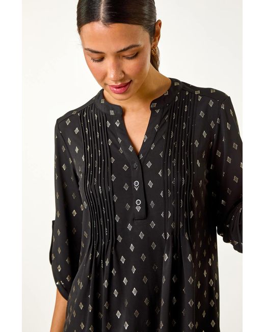Roman Black Diamond Foil Pintuck Shirt