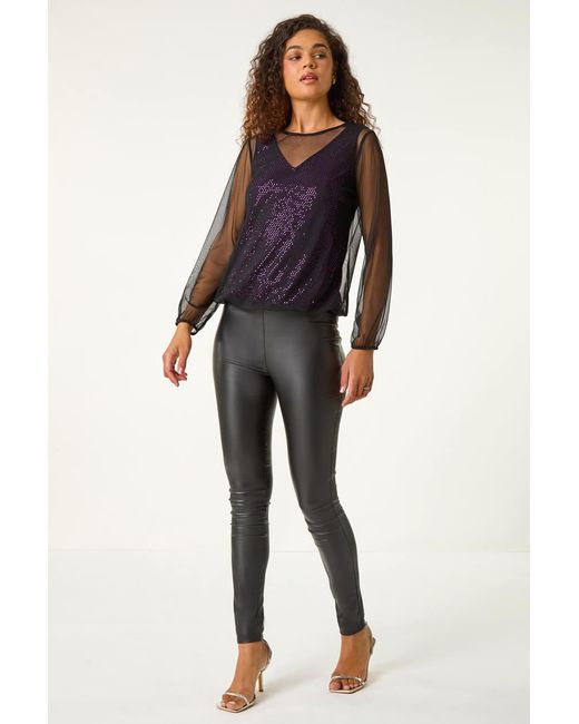 Roman Black Mesh Overlay Sparkle Top