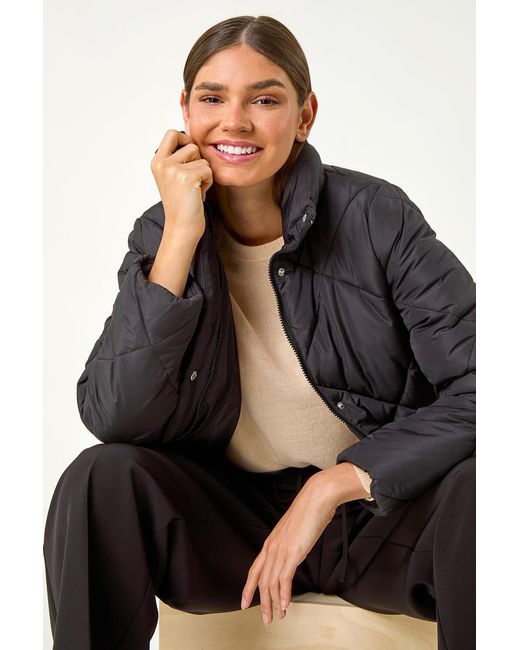Roman Black Diamond Quilted Puffer Coat