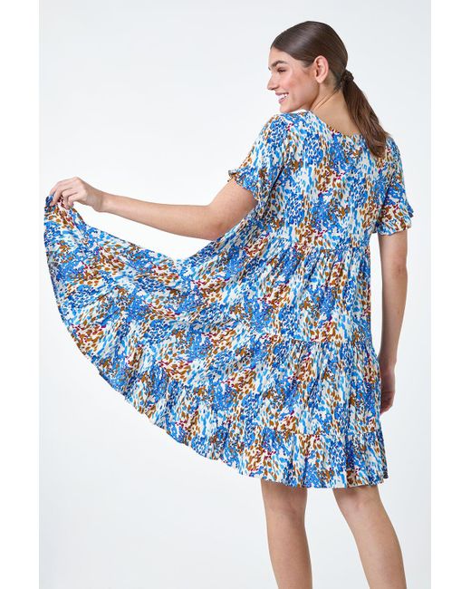 Roman Blue Abstract Print Tiered Smock Dress