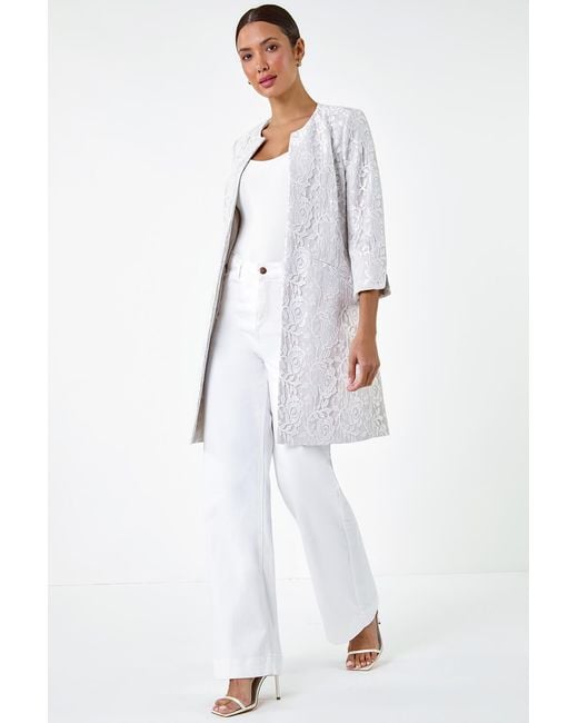 Roman White Lace Longline Formal Jacket