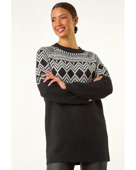 Roman Black Mono Fairisle Tunic Knit Jumper