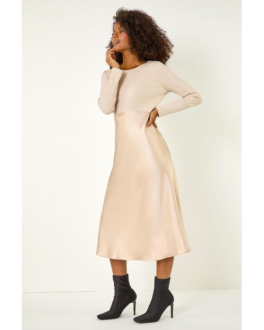 D.u.s.k Natural Satin Stretch Midi Dress