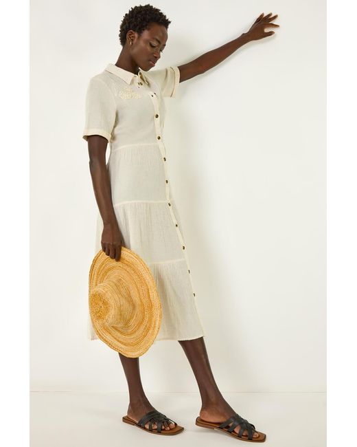 Roman Natural Embroidery Detail Tiered Midi Dress