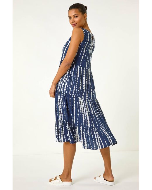 Roman Blue Tie Dye Print Smock Midi Dress