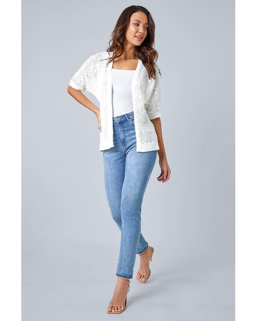 Roman White Stitch Detail Knit Cardigan