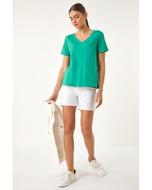 Roman Green Shimmer V-Neck Top