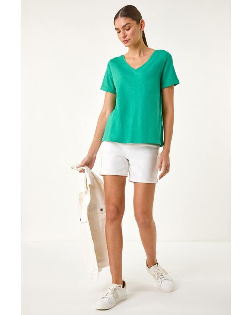 Roman Green Shimmer V-Neck Top