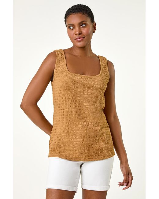 Roman Natural Textured Square Neck Stretch Vest Top