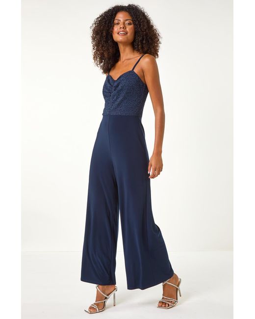 D.u.s.k Blue Sweetheart Lace Stretch Jumpsuit