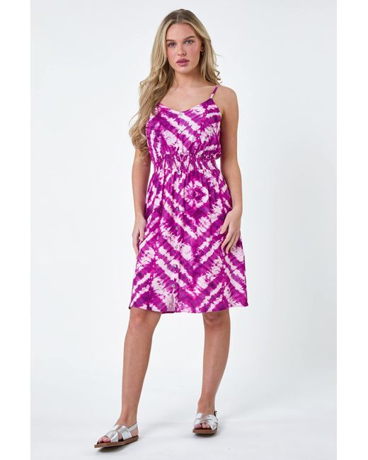 Roman Pink Originals Petite Tie Dye Print Shirred Dress