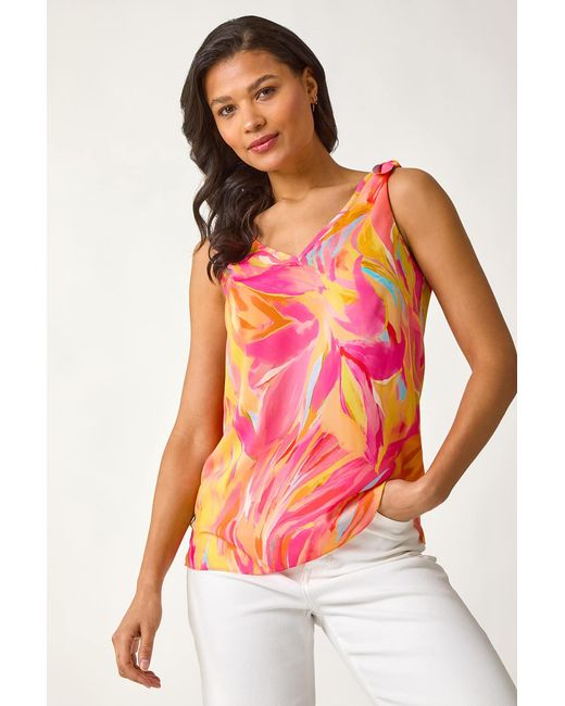 Roman White Abstract Print V-Neck Cami Top