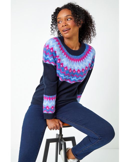 Roman Petite Blue Fairisle Stretch Knit Jumper