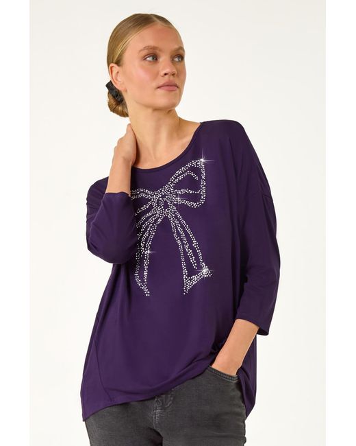 Roman Purple Hotfix Embellished Bow Top