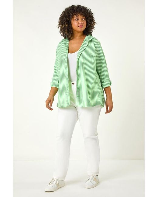 Roman Curve Green Stripe Buttoned Shirt