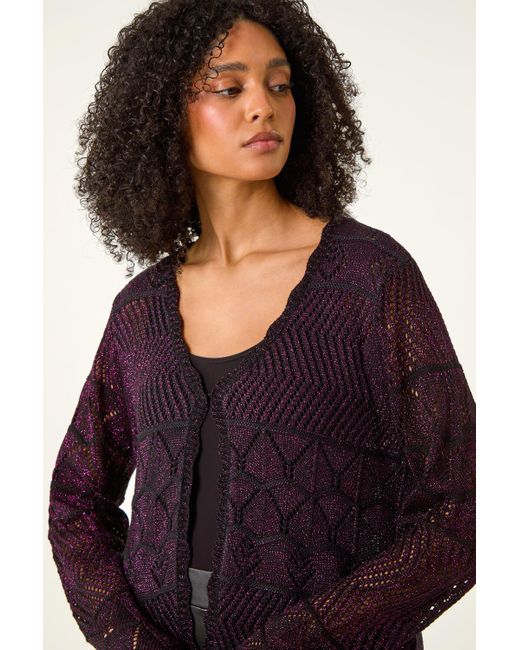 Roman Purple Shimmer Crew Neck Knit Cardigan