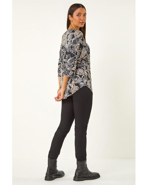 Roman Natural Abstract Print Zip Top