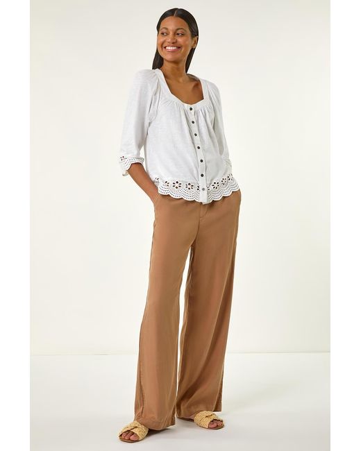 Roman Natural Cotton Broderie Hem Blouse