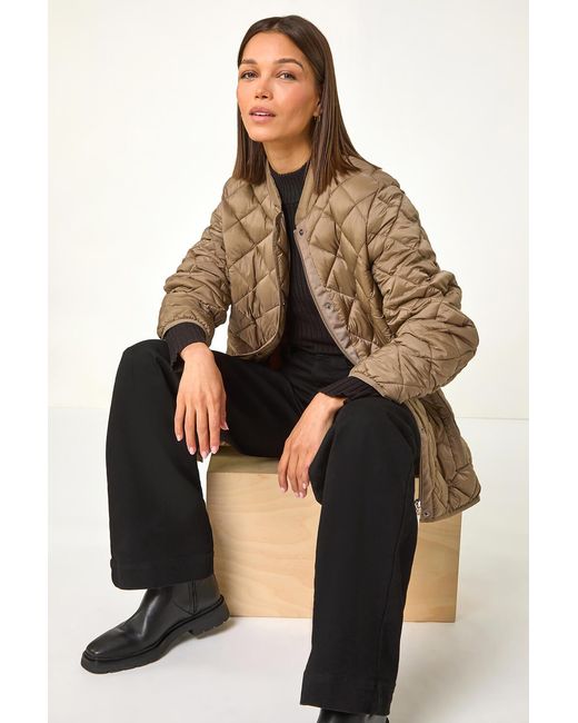 Roman Gray Diamond Quilted Funnel Coat