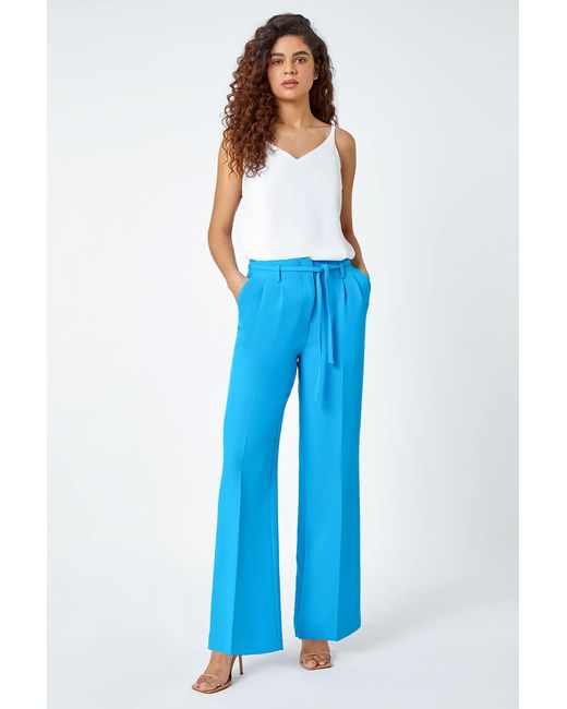 Roman Blue Crepe Stretch Straight Leg Trousers