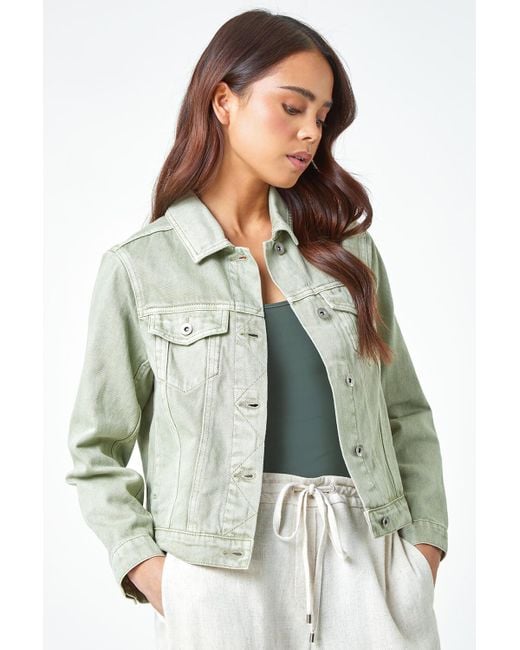 Roman Petite Green Bleached Denim Jacket