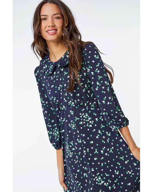 D.u.s.k Blue Ditsy Print Collar Mini Dress