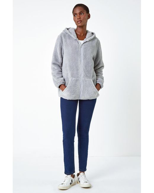 Roman Blue Hooded Sherpa Fleece Jacket